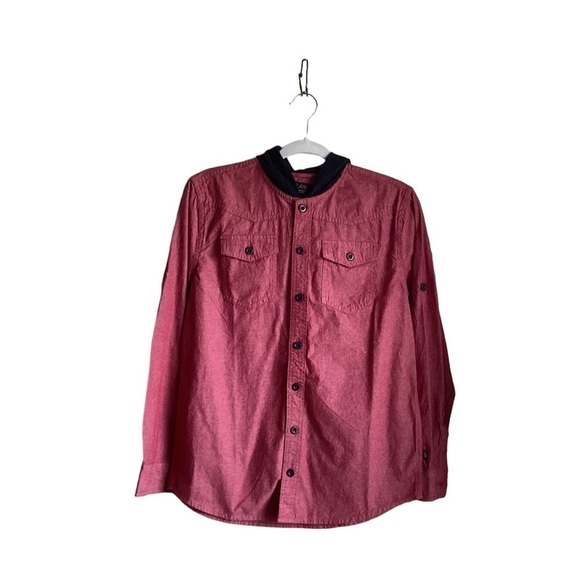 Lee Tops - Lee’s NWOT Women’s Red Button Up Blouse With Black Hood.  Size 14-16